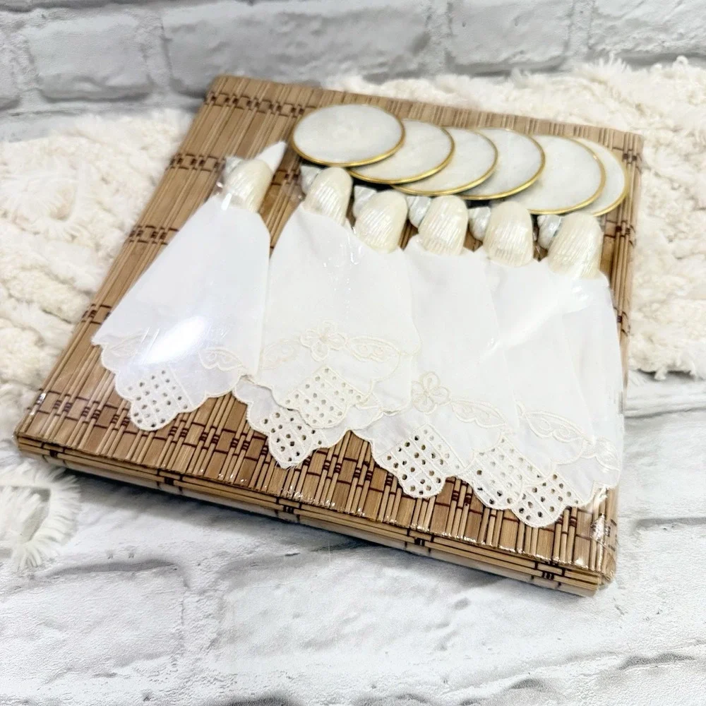 Vtg Bamboo 6pc Placemats Capiz Napkin Rings Coasters Boho Beach Table Settings